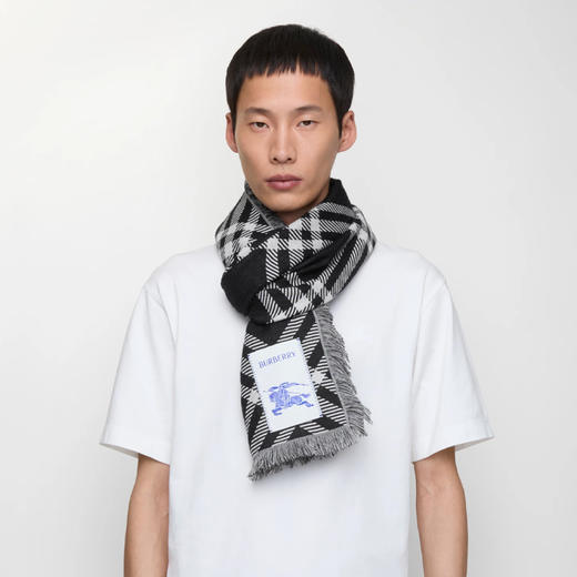 BURBERRY 巴宝莉 中性马术骑士标签宽格纹羊毛真丝围巾 格子 8110162 C1343 商品图5