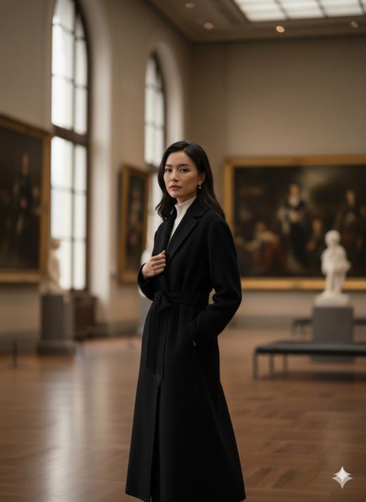 珠边双面工艺长款腰带大衣 商品图4