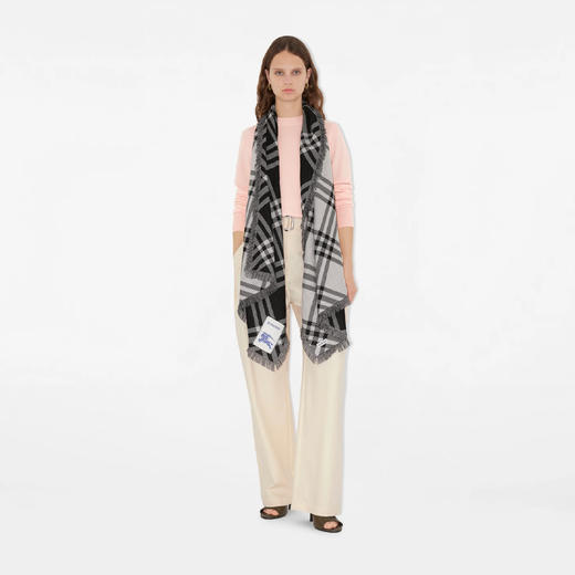 BURBERRY 巴宝莉 中性马术骑士标签宽格纹羊毛真丝围巾 格子 8110162 C1343 商品图2