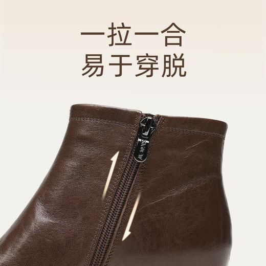 信诺粗跟妈妈靴子羊皮短靴女2025冬季新款加绒保暖皮鞋中老年棉鞋X5M150-228 商品图3