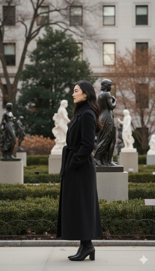 加内门襟珠边精致长款大衣 商品图1