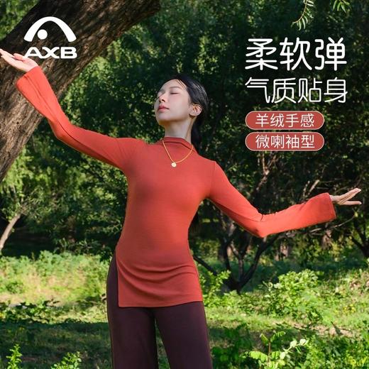 爱暇步瑜伽服2025秋新款羊绒感收腰抽褶显瘦运动T恤优雅瑜伽长袖 商品图4