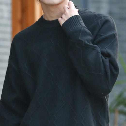 DRONKOO 2025 圆领立体菱形格纹提花厚毛衣 商品图4