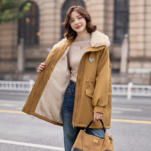 LU9113派克服女2025年冬季新款连帽保暖加绒加厚大毛领中长款外套 商品图3