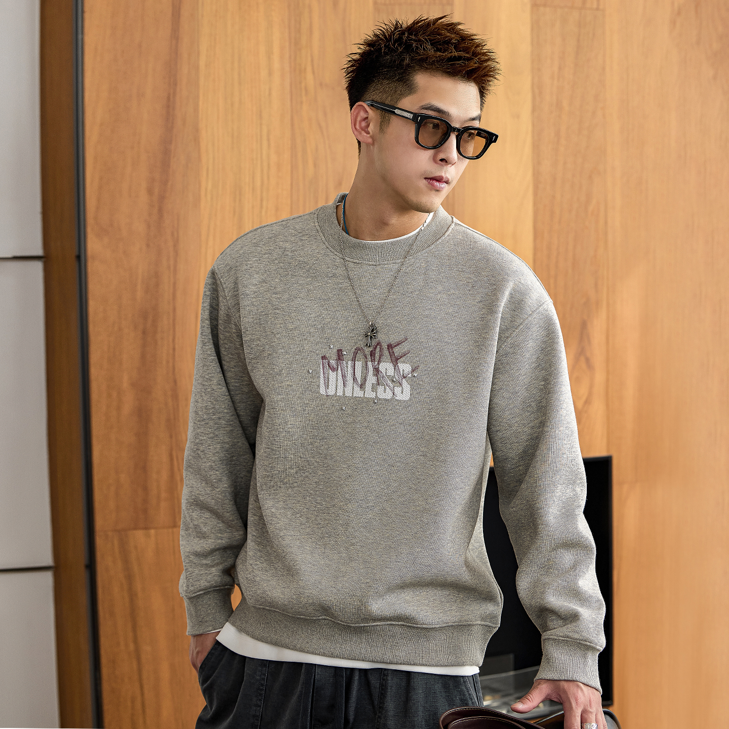 徐太浪【痞帅设计 字母涂鸦】加绒套头卫衣男秋季休闲内搭打底衫上衣