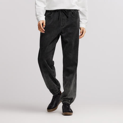 森柔|森马牛仔裤男冬莱卡弹力束脚裤oversize潮流渐变松紧腰裤子 商品图1