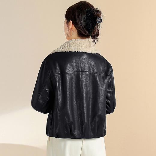 QYM YB25B77-Y时尚加绒皮衣休闲保暖厚款毛领PU皮外套 商品图2