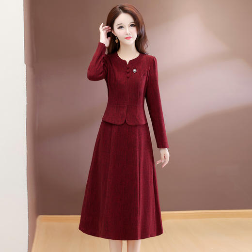 QYM 54C2532-Y优雅风连衣裙气质中长款A字裙 商品图0