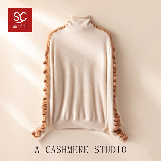纯山羊绒拼接长袖秋冬加厚百搭上衣女羊绒衫 商品图4