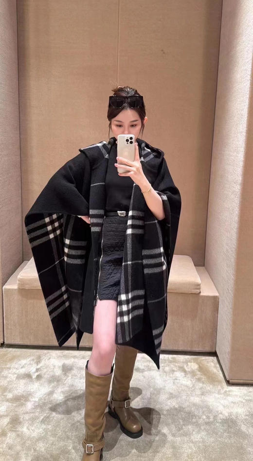 巴宝莉 双面羊绒连帽斗篷 格纹款（ZT*DSX） 商品图11