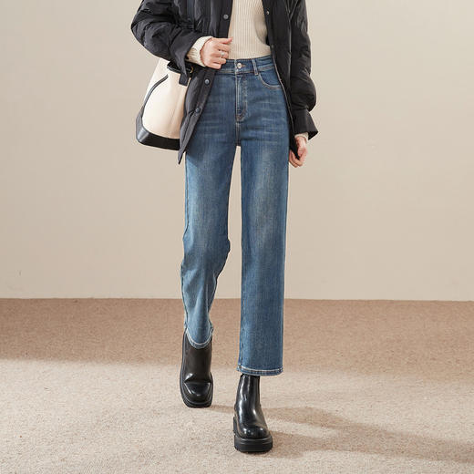 【上新-加绒-烟管裤】逸阳秋冬加绒直筒裤弹力舒适显瘦牛仔裤4905B 商品图3