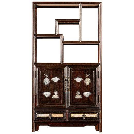 二十世纪	红木镶云石博古架摆件 商品图5