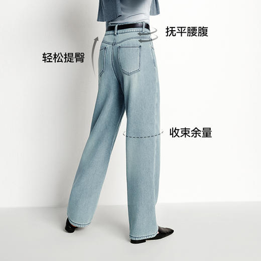 森柔|森马牛仔裤女冬摇粒绒保暖直筒裤高腰2025新款酷飒风拖地裤 商品图2