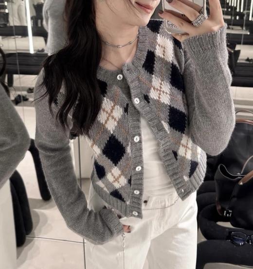 李嘉元同款  PD格纹开衫  羊毛羊绒混纺开衫外套 早秋新款 学院风开衫 减龄又百搭！ 商品图0