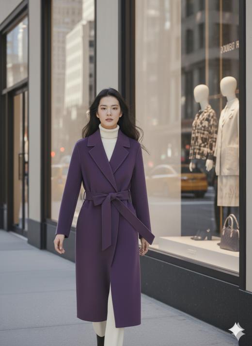 珠边双面工艺长款腰带大衣 商品图2