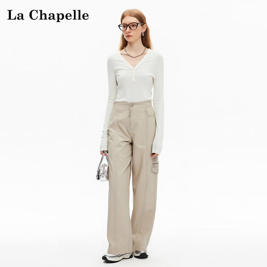 会员福利【100高支棉+廓形显瘦】拉夏贝尔/La Chapelle工装风直筒阔腿裤高腰百搭时髦酷感休闲裤Get美高穿搭 商品图1