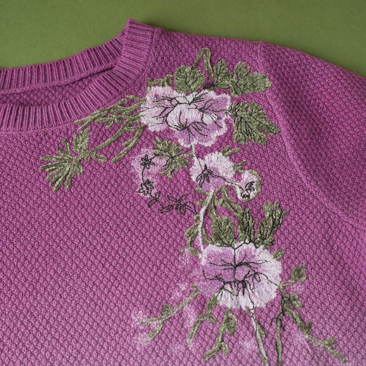 【林栖设计小店】（现货）绣花毛织连衣裙紫色渐变优雅花边2025秋冬新款a字长裙女T1954228 商品图1