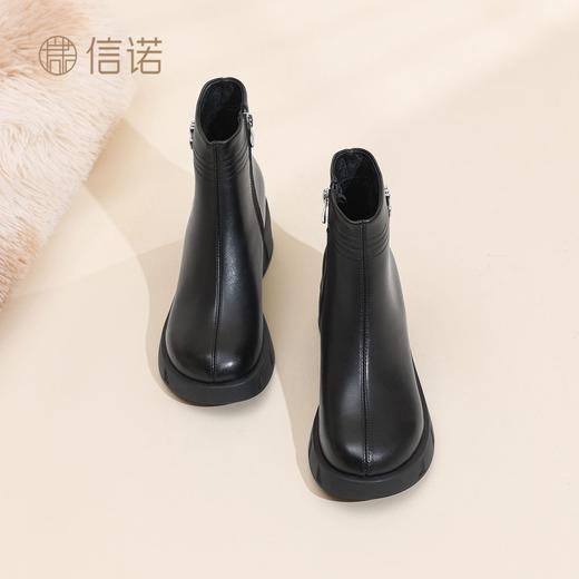 信诺妈妈鞋粗跟女士短靴加绒真皮棉鞋2025冬季新款高跟鞋时装靴子X5M150-227 商品图6
