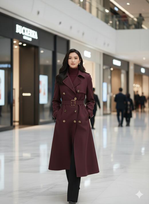 双排扣腰带长款风衣 商品图0