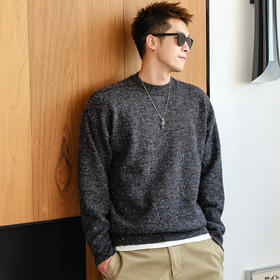 徐太浪【颗粒毛绒感 休闲风】黑色套头毛衣男秋冬款针织内搭上衣