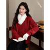鹿向南「港岛暮色」红色翻领毛衣女秋冬季时尚外搭宽松长袖针织衫 商品缩略图4