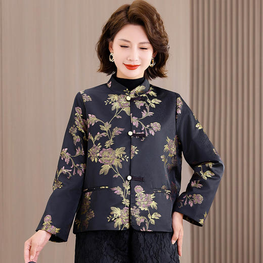 2025秋冬新款中年妈妈轻中式v领廓形复古盘扣长袖宽松外套女上衣 商品图2