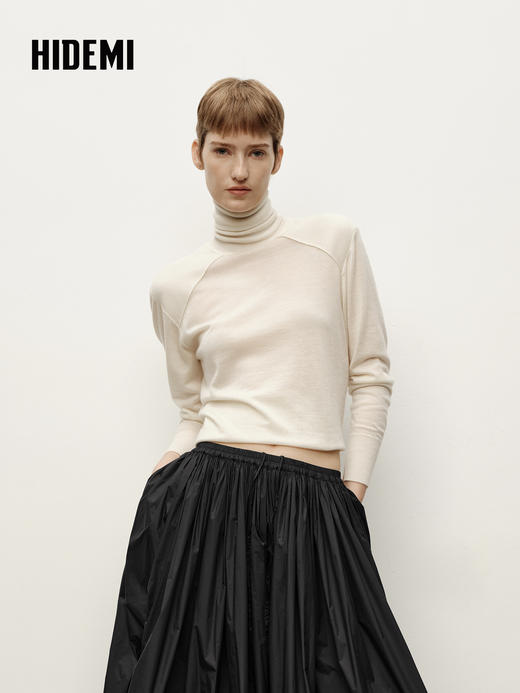 HIDEMI 进口澳洲美利奴羊毛立体双层拼接宽肩小头神器高领可外穿半宽松打底毛衣 商品图6