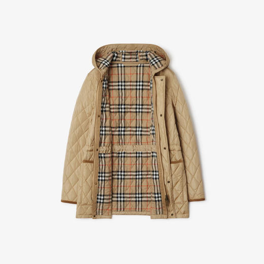 BURBERRY 巴宝莉 女士绗缝尼龙派克大衣棉服 卡其色 8113254 B8626 商品图1