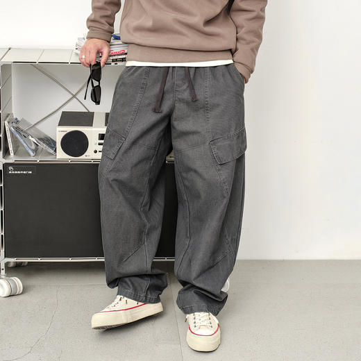 徐太浪【立体裁剪 多口袋】工装裤男秋冬宽松直筒休闲裤灰色裤子 商品图3