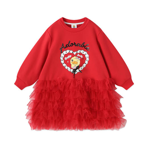 【抗菌加绒】B.Duck小黄鸭童装冬季拜年服网纱裙针织连衣裙105-150码 FF5680022 商品图3