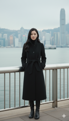 插肩袖小翻领长款大衣