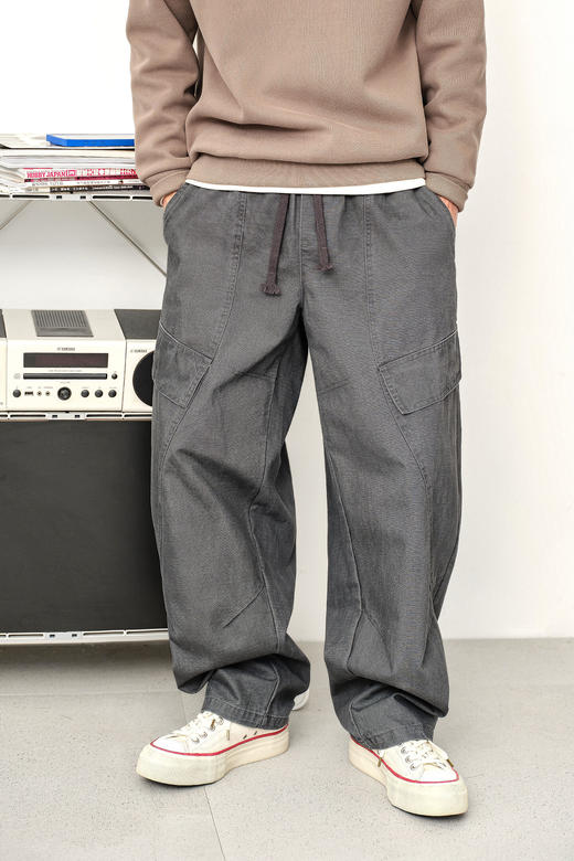 徐太浪【立体裁剪 多口袋】工装裤男秋冬宽松直筒休闲裤灰色裤子 商品图4