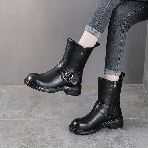YR 2896英伦风马丁靴厚底皮带扣机车靴短靴复古骑士靴 商品图4