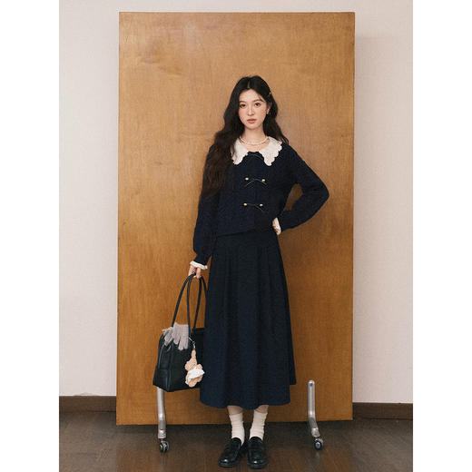 鹿向南「蓝调絮风」藏蓝色毛衣半身裙两件套秋冬新款女士时尚套装 商品图1