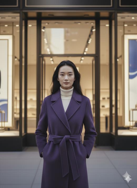 珠边双面工艺长款腰带大衣 商品图5