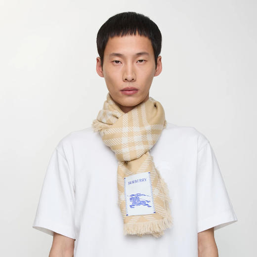 BURBERRY 巴宝莉 中性马术骑士标签宽格纹羊毛真丝围巾 格子 8112462 B9719 商品图5