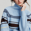 初语 女新款针织衫 时髦运动风条纹宽松拉链领长袖上衣 商品缩略图3