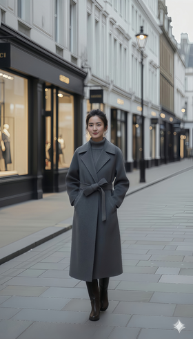 大包珠边大翻领手工大衣