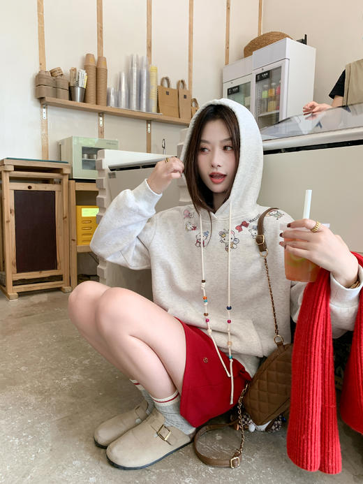 【179元任选2件】现货！灰色猫咪印花套头连帽卫衣 商品图14