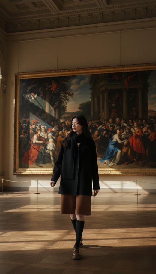 无领围巾款珠边双面手工短大衣 商品图2