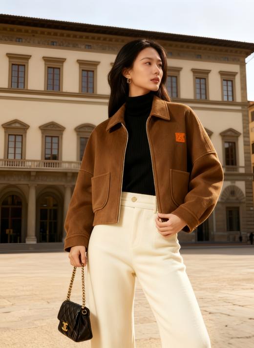 拉链翻领短夹克 商品图1