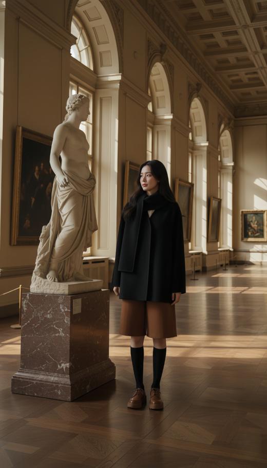 无领围巾款珠边双面手工短大衣 商品图3