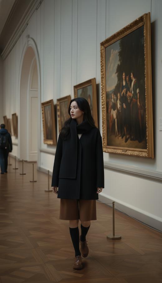 无领围巾款珠边双面手工短大衣 商品图5