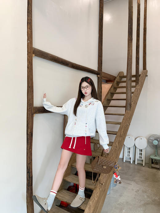 【179元任选2件】现货！灰色猫咪印花套头连帽卫衣 商品图8