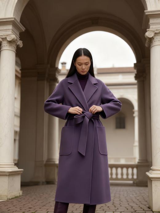 双面手工腰带长款大衣 商品图2