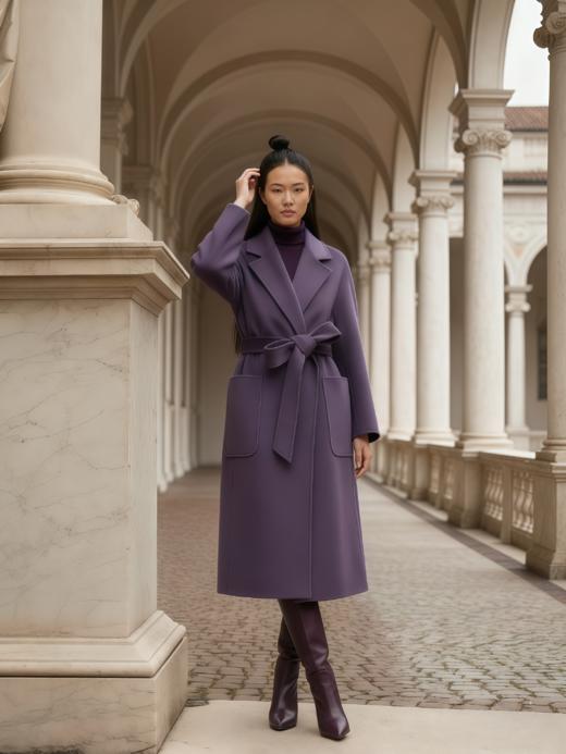 双面手工腰带长款大衣 商品图3