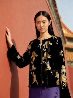 翻折撞色袖口国风外套