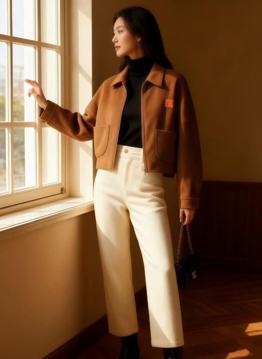 拉链翻领短夹克 商品图2