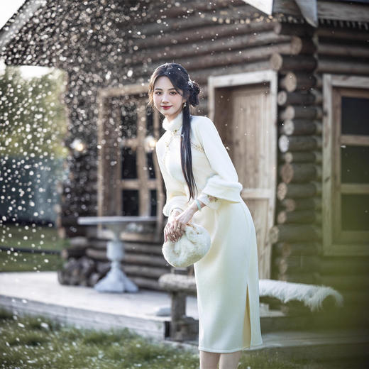 GX时尚改良新中式长款双袖加绒长袖旗袍2025秋冬新款日常旗袍 商品图2