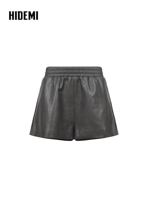 HIDEMI 甄选环保蛋白皮超显瘦松紧腰百搭神裤短裤皮裤  黑色/灰色 商品图3